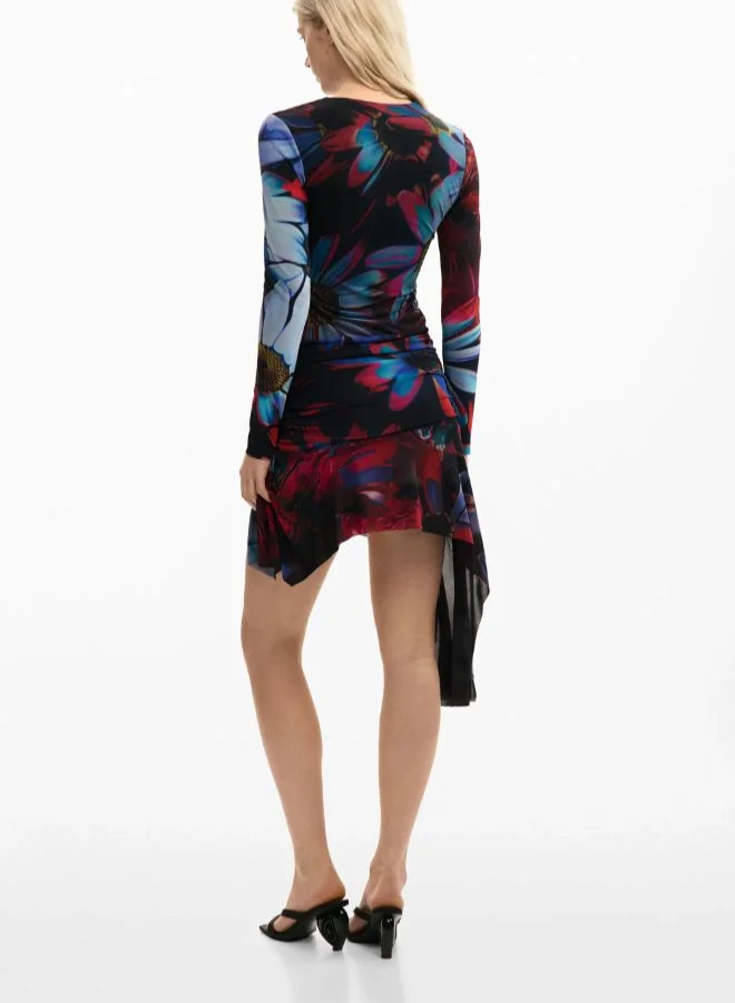 DESIGUAL red and blue floral print Asymmetric printed dress for Women | Best Price UAE